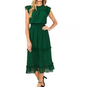 CeCe Women's Ruffled Flutter Sleeve Swiss Dot Midi Dress